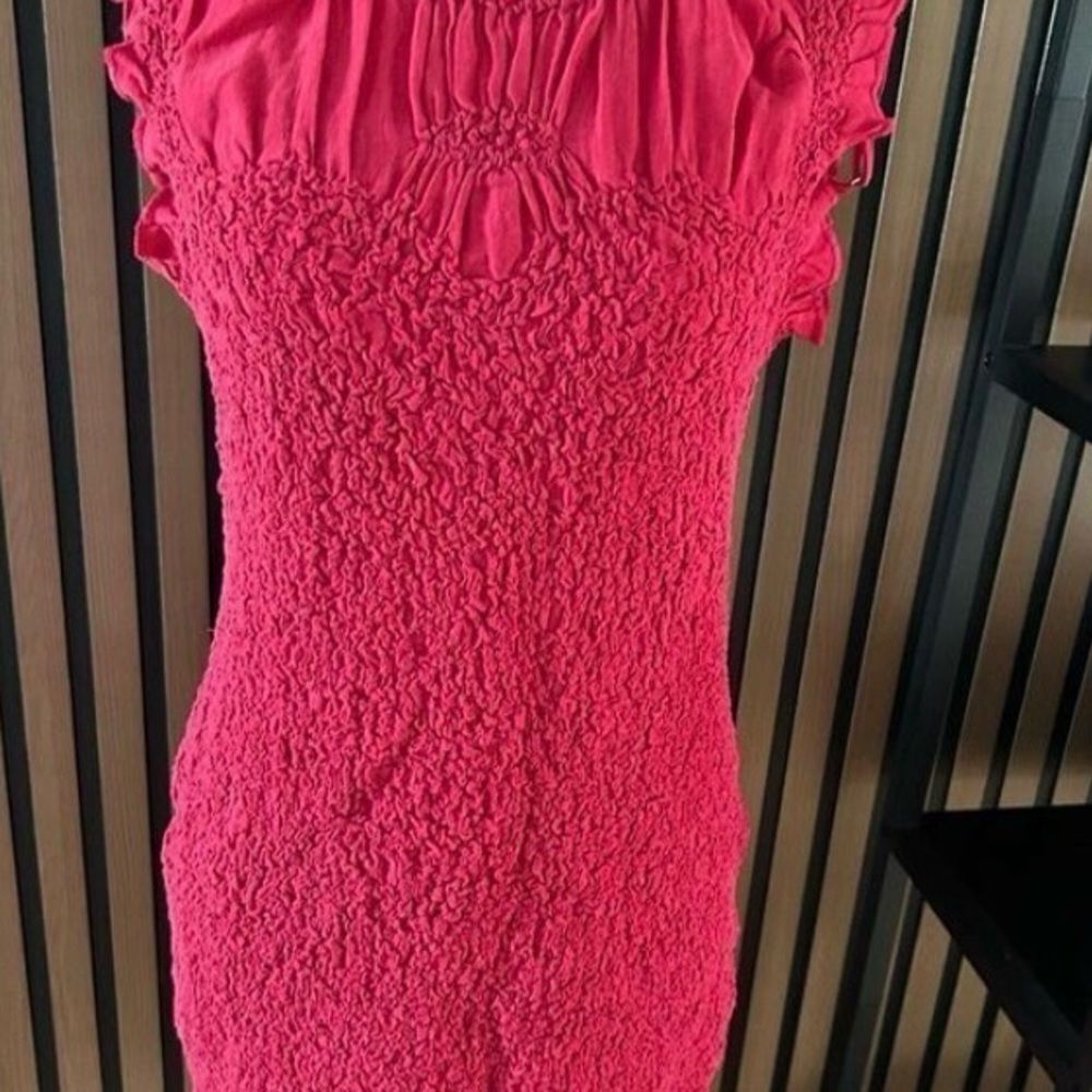 Anthropologie Mock-Neck Textured Mini Dress size small red/pink color